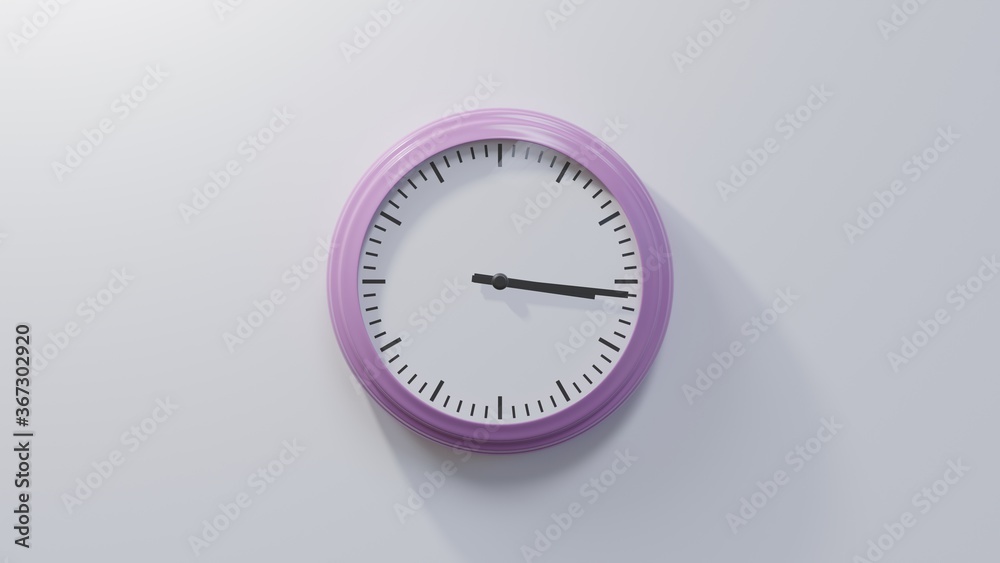 Glossy pink clock on a white wall at sixteen past three. Time is 03:16 or 15:16 Glossy pink clock on a white wall at sixteen past three. Time is 03:16 or 15:16