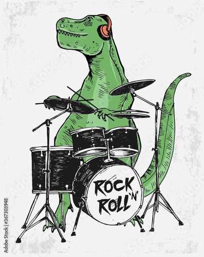Rock star dinosaur illustration for kid t shirt and other uses