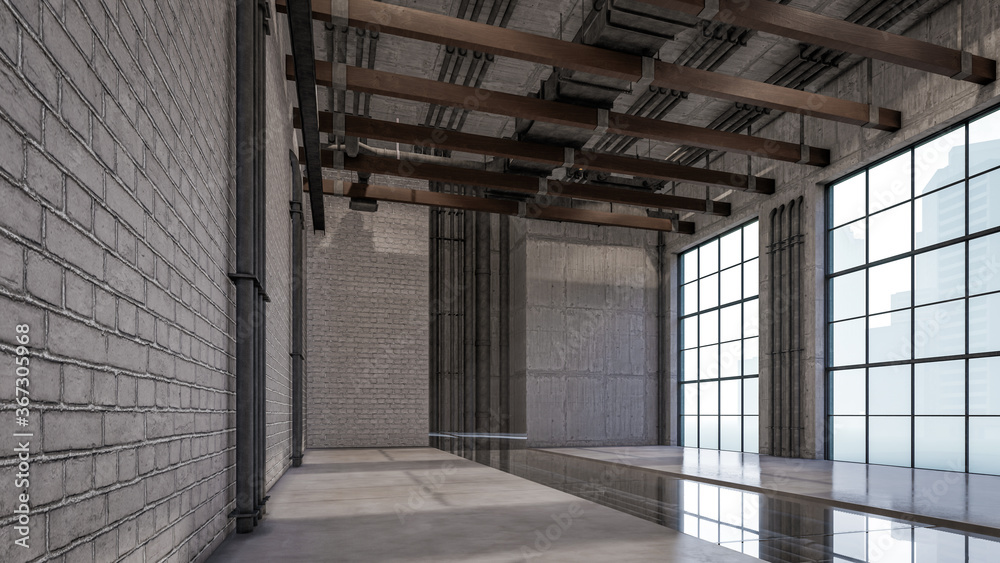 3D Interior Rendering Of Industrial Loft Space Illustration 3D Interior Rendering Of Industrial Loft Space Illustration