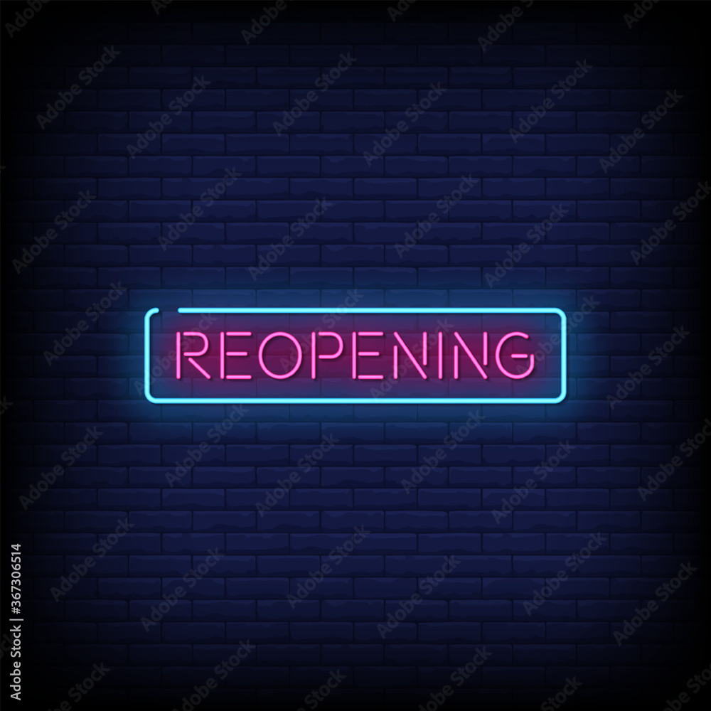 Obraz premium Reopening Neon Signs Style Text Vector