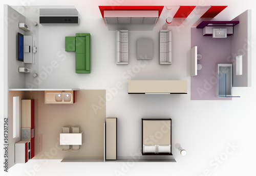 Abstract home interiors, copy space mockup illustration, original 3d rendering