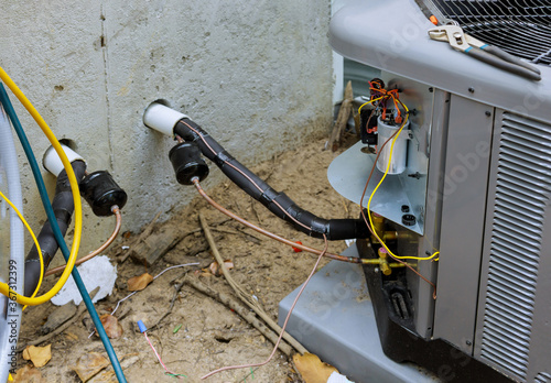 Air conditioning system assembled on performing preventive maintenance on air conditioning condenser unit.