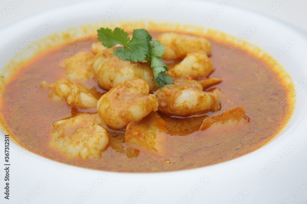 Close up view of Hong Kong and Thailand style cuisine Curry Shrimps meat Balls Close up view of Hong Kong and Thailand style cuisine Curry Shrimps meat Balls