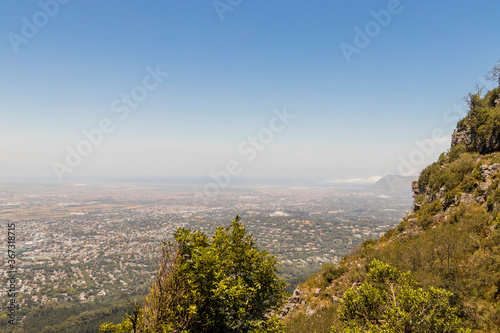 View from Table Mountain National Park Cape Town to Claremont.