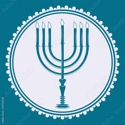 Menorah - round openwork icon - vector. Rosh Hashanah, Jewish New Year, Yom Kippur
