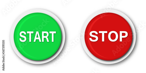 Start and stop buttons. Vector round buttons isolated