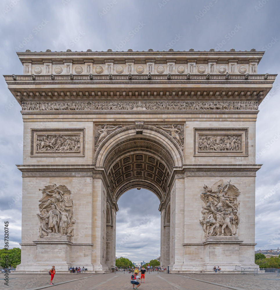 Paris, France - 07 24 2020: Front view of The Triumphal arch