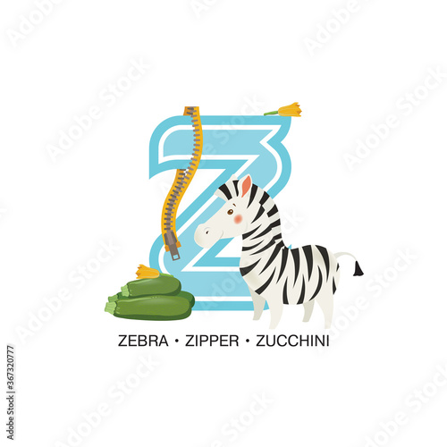 ABC Nursery Decor Print. Letter Z is for zebra, zipper and zucchini