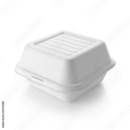Blank closed white craft burger box isolated on white background. Empty eco friendly disposable package for burger & sandwich. Clear delivery kraft box for fast food, branding, mock up & template.