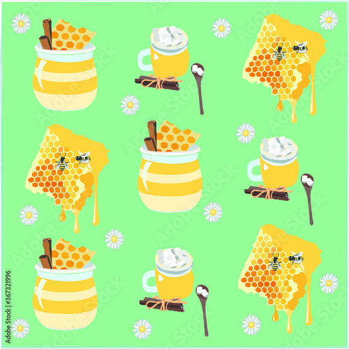 Honey with milk on the green backgraund