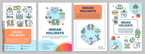Indian holidays brochure template. National festivals in India flyer, booklet, leaflet print, cover design with linear icons. Vector layouts for magazines, annual reports, advertising posters
