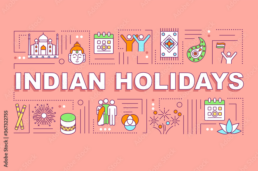 Indian holidays word concepts banner. Cultural festivals of India and