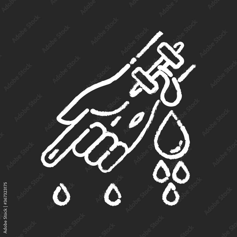 Hemophilia chalk white icon on black background. Damaged hand with flow of blood. Bleeding arm with cut vein. Medical problem. Health care. Donor in hospital. Isolated vector chalkboard illustration