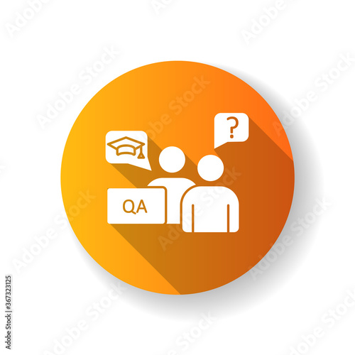 Faculty advisor flat design long shadow glyph icon. Academic and peer advisors. Mentors and counselors. Professors and lecturers. College enrollment. Silhouette RGB color illustration