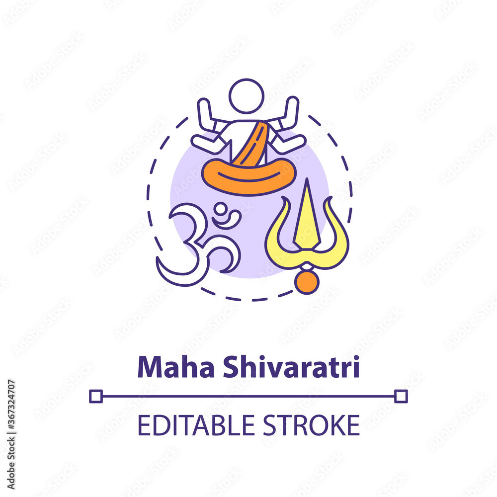Maha shivaratri concept icon. Traditional hindu festival idea thin line illustration. Religious holiday of India. Shiva and hinduism sign vector isolated outline RGB color drawing. Editable stroke