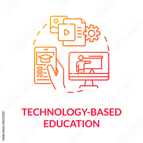 Technology based education concept icon. Computer based. Distance classes. Technologies in teaching and learning idea thin line illustration. Vector isolated outline RGB color drawing