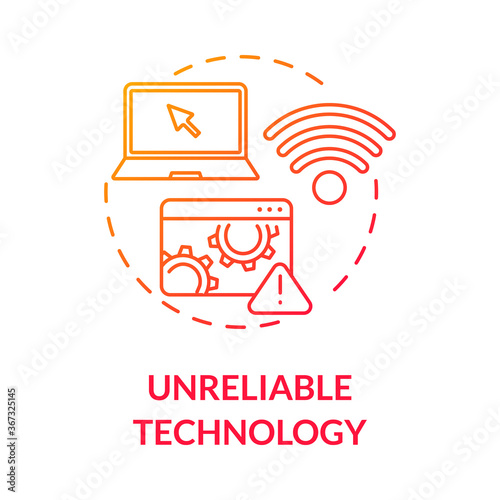 Unreliable technology concept icon. Elearning and distance work drawbacks. Remote education. Poor internet connection idea thin line illustration. Vector isolated outline RGB color drawing