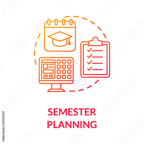 Semester planning concept icon. Students workload. Remote studying process. Curriculum. University education idea thin line illustration. Vector isolated outline RGB color drawing