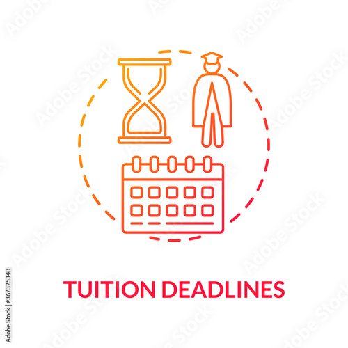 Tuition deadlines concept icon. Degree payments calendar. Due dates. Master and bachelor programs. University fees idea thin line illustration. Vector isolated outline RGB color drawing