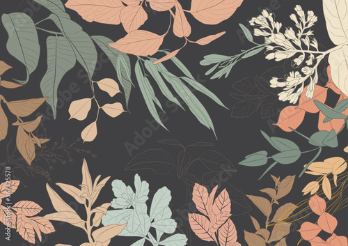 Botanical garden. Vector collection of hand drawn plant elements