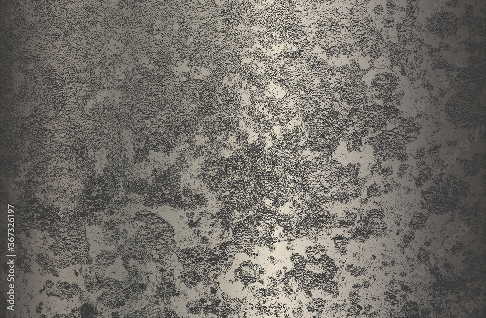 Luxury chromium, silver, steel, metal gradient background with distressed cracked concrete texture.