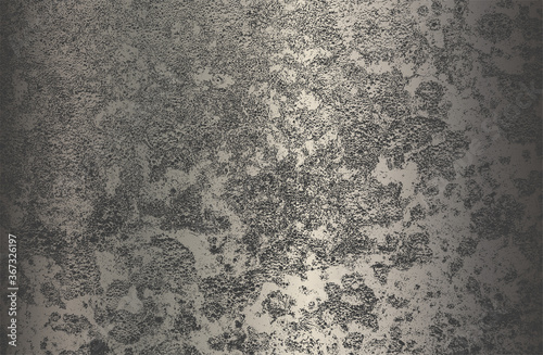 Luxury chromium, silver, steel, metal gradient background with distressed cracked concrete texture.