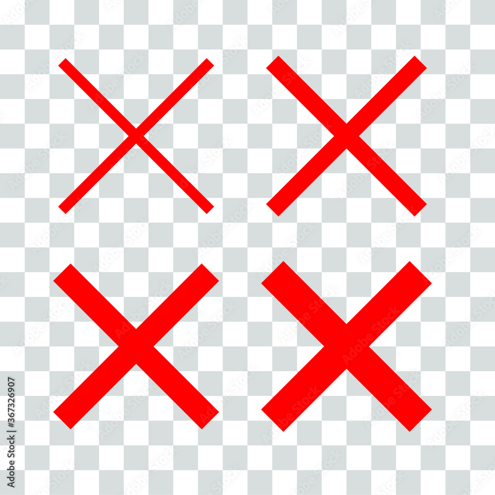 Variants of the wrong, incorrect, false, reject, ban, criss-cross, crossed  out, x sign with the four best usable line thicknesses. Vector graphic on  transparent background, EPS8. Stock Vector