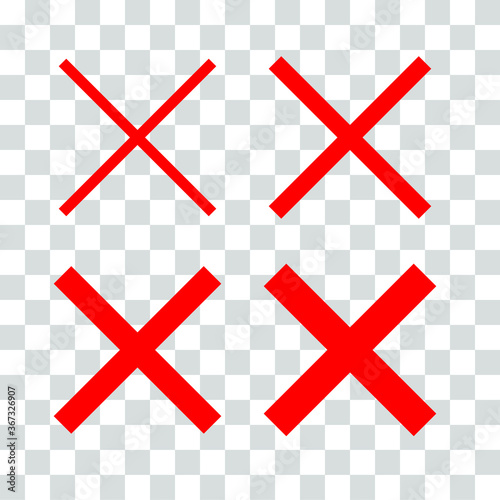 Variants of the wrong, incorrect, false, reject, ban, criss-cross, crossed out, x sign with the four best usable line thicknesses. Vector graphic on transparent background, EPS8.