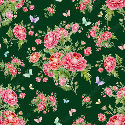 Fototapeta Naklejka Na Ścianę i Meble -  Seamless pattern bouquets of roses and butterflies
Beautiful print for your decor and textile design