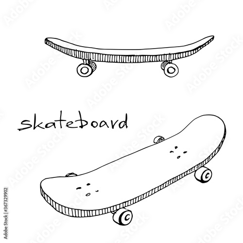 Skateboard icon in sketchy style/ Hand drawn vector illustration
