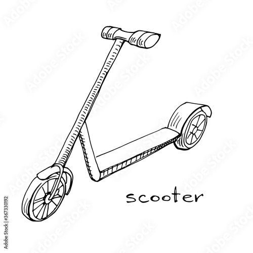 Kick scooter icon in sketchy style/ Hand drawn vector illustration