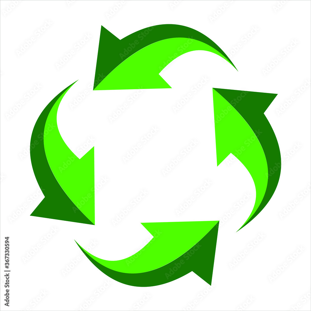 Obraz premium Green arrows recycle eco symbol vector illustration isolated on white background. Recycled sign. Cycle recycled icon. Recycled materials symbol. Recycled icon eps.