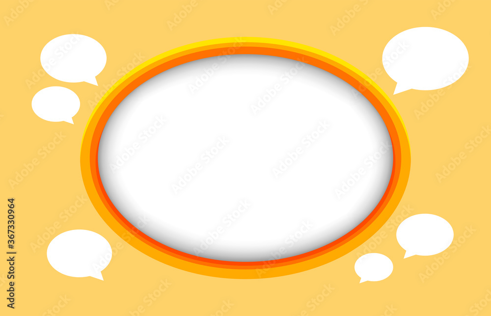 modern ellipse frame on orange and speech bubble white for banner background, banner frame circle shape for message, orange ellipse and white frame for copy space, modern orange frame for text