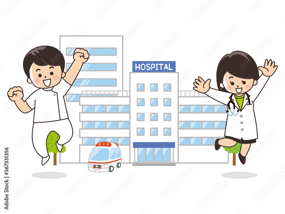 総合病院と女医と看護士