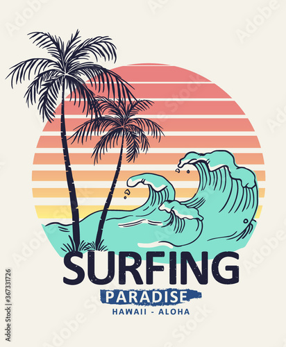 Hawaii, Aloha surf typography for t-shirt print , vector illustration