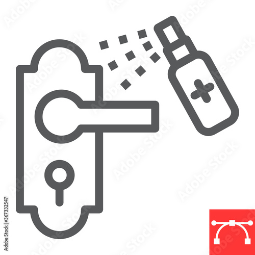 Disinfection door handle line icon, hygiene and disinfection, cleaning door handle sign vector graphics, editable stroke linear icon, eps 10.