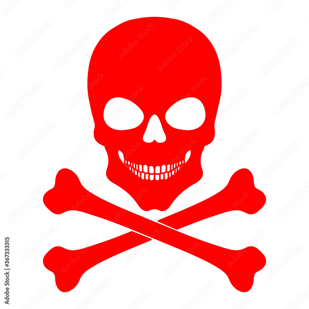 Skull human with crossbones red silhouette on a white background. Vector illustration. Skull human with crossbones red silhouette on a white background. Vector illustration.