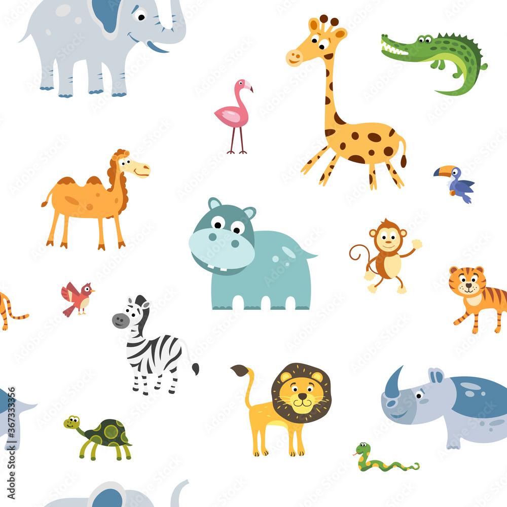 Isolated vector seamless pattern of african animals. Illustration for textile and texture design