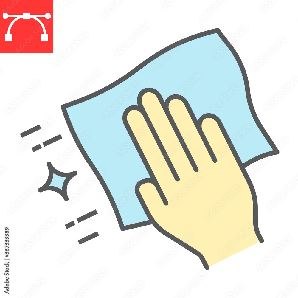 Hand with cleaning napkin color line icon, hygiene and disinfection, wipe surface sign vector graphics, editable stroke filled outline icon, eps 10. Hand with cleaning napkin color line icon, hygiene and disinfection, wipe surface sign vector graphics, editable stroke filled outline icon, eps 10.