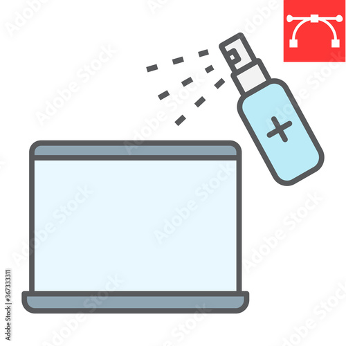 Disinfection laptop color line icon, hygiene and disinfection, cleaning laptop sign vector graphics, editable stroke filled outline icon, eps 10.