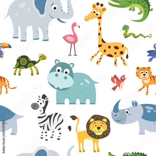 Isolated vector seamless pattern of african animals. Illustration for textile and texture design