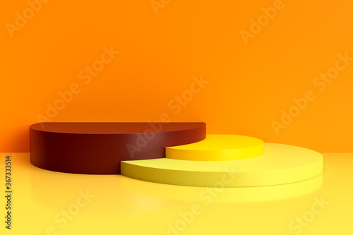 3D-Illustration für Produktpräsentationen und Mockups bestehend aus Zylindern in achartartigen, warmen Farbtönen