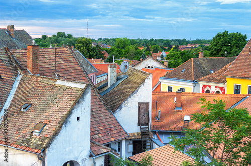 Obraz na płótnie Aerial view of old houses in Szentendre Hungary w salonie