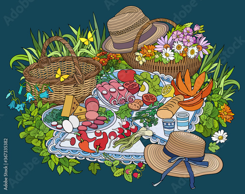 BBQ hand drawn vector doodles illustration.