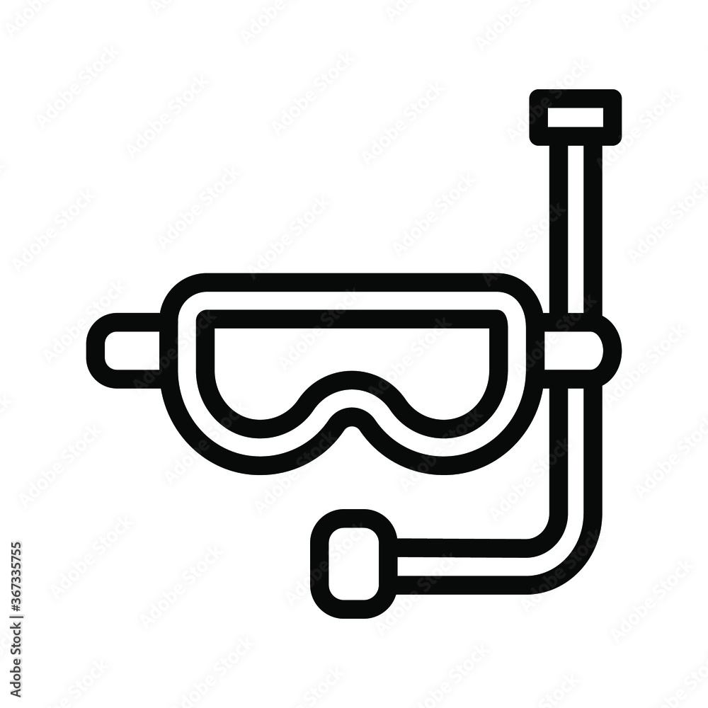 Snorkeling outline icon on isolated white background, Snorkel mask line icon, Diving mask vector illustration for logo, ui, web, apps, banner, poster, brochure, infographic, etc.
