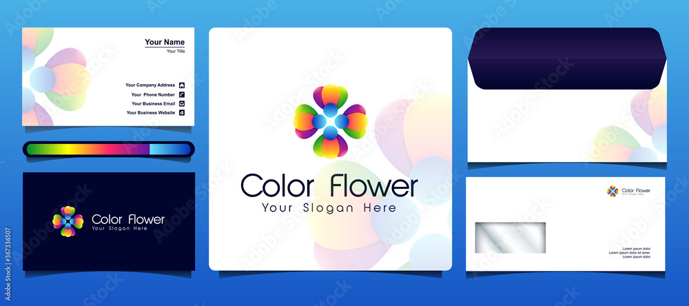 colorful flower logo template came with business card and envelope design