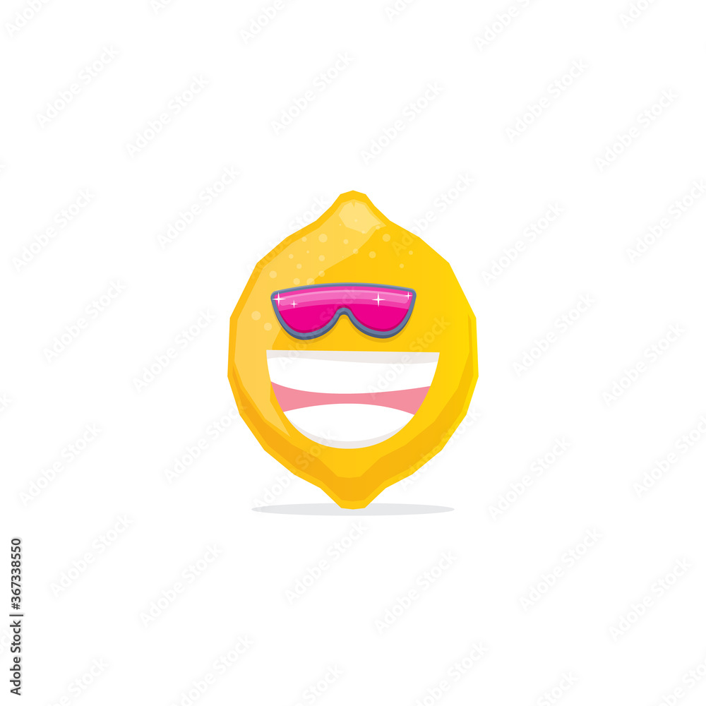 vector funny cartoon lemon character with sunglasses isolated on white background. funky smiling summer fruit character vector funny cartoon lemon character with sunglasses isolated on white background. funky smiling summer fruit character