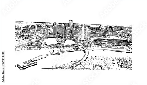 Building view with landmark of Adelaide is South Australia’s cosmopolitan coastal capital. Hand drawn sketch illustration vector.