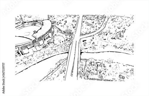 Building view with landmark of Adelaide is South Australia’s cosmopolitan coastal capital. Hand drawn sketch illustration vector.