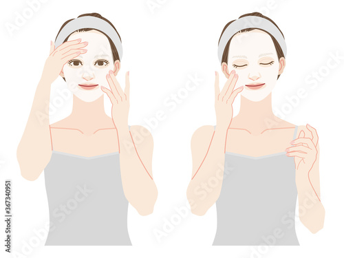 Woman moisturizing with a sheet mask.